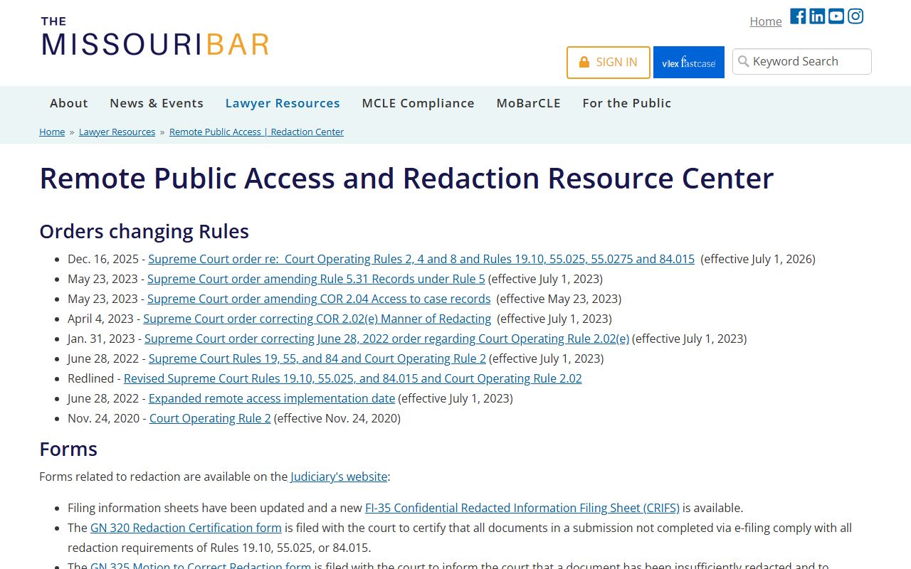 Warren County court dockets Missouri Bar remote public access resource