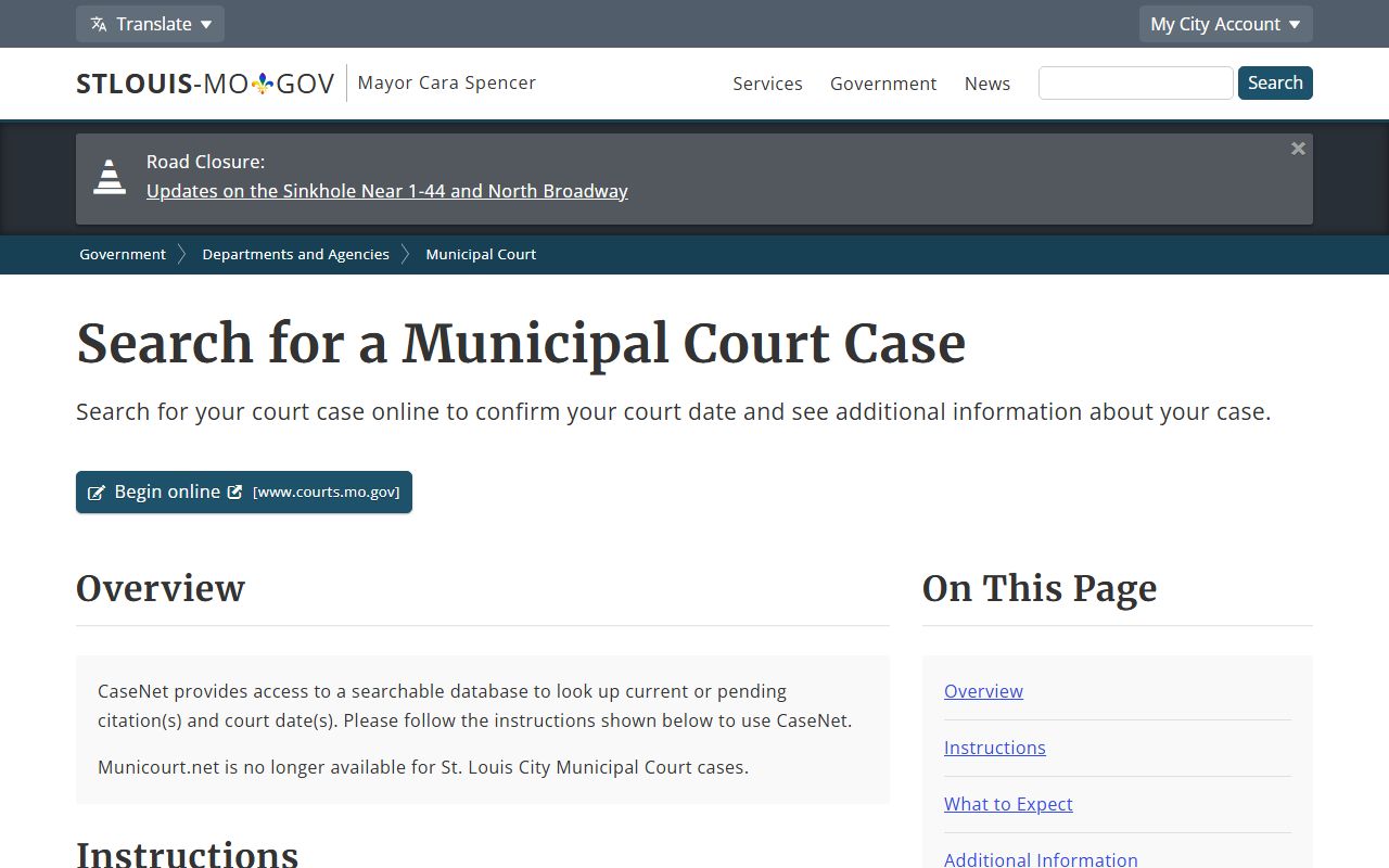 Warren County court records municipal Case.net workflow example