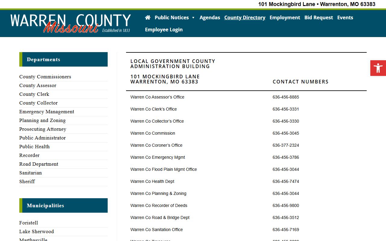 Warren County court records county directory page