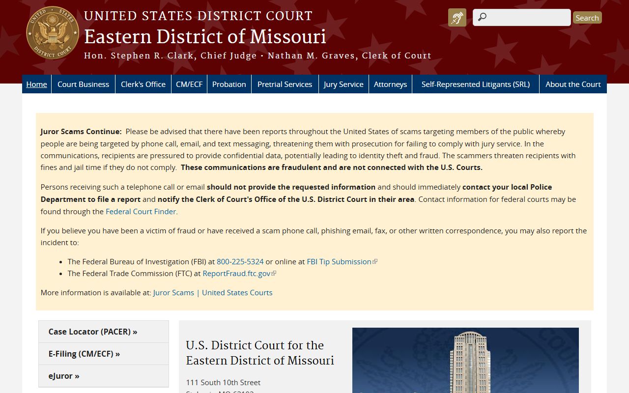 Warren County traffic court records Eastern District Missouri federal court page