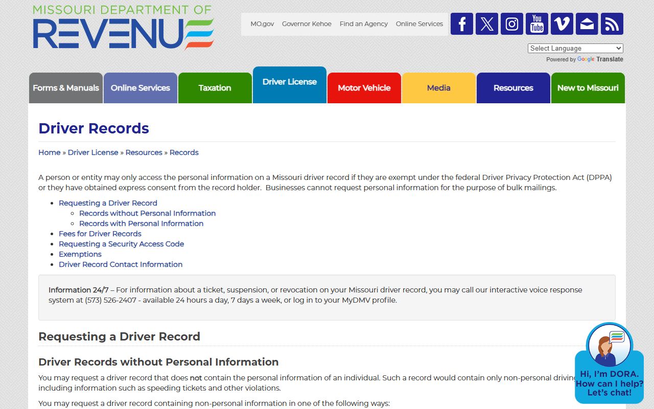 Warren County warrant records Missouri driver record request page